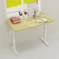 STILVORA Bureau - Handmatig In Hoogte Verstelbaar Met Slinger - Zitten En Staan Thuiswerken En Studeren - Metaal En Hout - Houtkleur