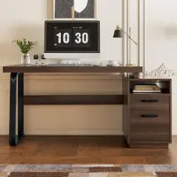Merax Bureau , 135x54 cm, met een houtlook afwerking van MDF, zwart metalen frame, modern bureau met lade, open vak voor ordners, geschikt voor thuiswerken