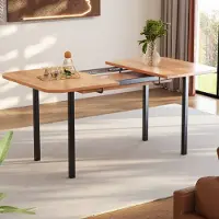 Flieks Uittrekbare eettafel, keukentafel met metalen poten. Rechthoekige eettafel, bureau, salontafel, kantoortafel, geschikt voor 4-6 personen, zwart