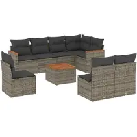 vidaXL 9-delige Loungeset met kussens poly rattan grijs