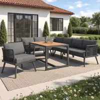 STILVORA Tuin Loungeset 7 Persoons 237x65x79 cm - Modulaire Hoekbank Met Wpc Salontafel - Weerbestendig Ijzer - Voor Tuin Terras Balkon - Grijs
