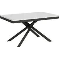 Ityhome - Uittrektafel 160/420X90 cm, Karida Evolution, esdoornhout, wit blad, antraciet frame en poten