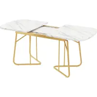 Youjia Witte, uitschuifbare eettafel met marmerlook, vergulde metalen tafelpoten, uitschuifbare eettafel 140/180*80 cm, geschikt voor 4-6 personen