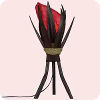 SIMANDRA Bali, Aziatische lamp, bananenblad, 67x24 cm - Vloerlamp, handgemaakt volgens traditionele technieken, rood