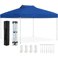 Costway Pavillon, 3x3 meter, inklapbare en waterdichte partytent, stabiel, UV-bescherming 50+, met 8 grondpennen, 4 windtouwen en 1 draagtas, blauw