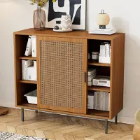 Merax Kommode met opbergruimte en verstelbare legplanken, voorzien van schuifdeuren en rieten vlechtwerk. Dressoir met 6 vakken