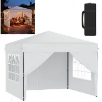 XMTECH Opklapbare paviljoen, pop-up paviljoen, 3x3 meter, waterdicht en met UV-bescherming, snelle opbouw met één knop, 3-voudig in hoogte verstelbaar, wit (met zijwanden)