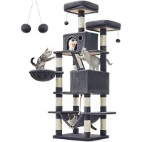 Feandrea Kraboom Groot, 168 cm hoog. Kraboom met 13 krabpalen, 2 plateaus, 2 verborgen ruimtes, mand, hangmat en pluchen ballen