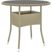 Prolenta Maison Exclusive - Tuintafel, diameter 80 cm, hoogte 75 cm, met glazen blad en polyrotan, beige kleur