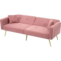 MODFU Opklapbed met slaapfunctie, Gastbed met kussens en zijvakken, Roze