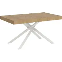 Ityhome - Uittrektafel 140/400 x 90 cm, model Karida, eikenhout, naturel, met witte poten