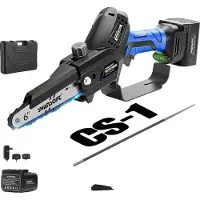OEM Mini-kettingzaag, voorzien van een automatisch smeersysteem, krachtige 500W motor, model CS-1, kleur blauw, met twee batterijen