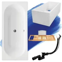 Besco VITAE ligbad 180 x 80 cm wit met baddrager met bamboe badplank