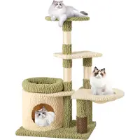Costway Kraboom Klein, kattenboom met plateaus, kattenhol, hangmat & vachtverzorging, speelboom, kattenmeubilair, klimboom, groen