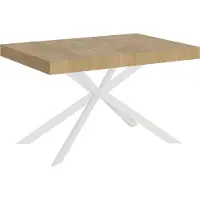 Ityhome - Uittrektafel 120/224x90 cm, blad van geplakt eikenhout, natuurlijke afwerking, witte tafelpoten