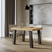 Itamoby - Uittrekbare eettafel 140/400 x 90 cm, model Bridge, eikenhout, natuurlijke afwerking, poten in antracietkleur