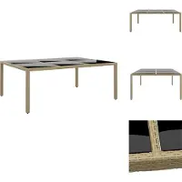 vidaXL Tuintafel 200x150x75 cm, glasplaat en polyrotan, beige - Tuintafels