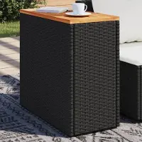 Prolenta Maison Exclusive - Bijzettafel voor in de tuin met houten blad, zwart, 58x27,5x55 cm