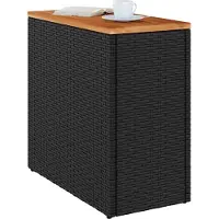 Syfax Tuintafel met houten blad zwart 58x27,5x55 cm poly rattan