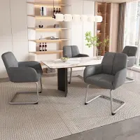 Flieks Eetkamerstoelen, set van 4, schommelstoelen met armleuningen en metalen poten, gestoffeerde stoelen, geschikt voor keuken en werkplek, materiaal: PU, kleur: grijs