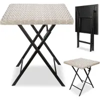 Ed Brubaker Tuintafel Lugano - 58 x 58 cm. Balkontafel, weerbestendig, gemaakt van polyrotan. Bijzetter, inklapbaar. Campingtabel, rechthoekig. Inklapbare tafel voor het balkon
