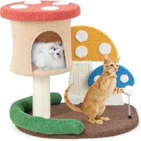 Costway 4-in-1 krabboom met paddenstoelvorm, katten toren met kattenhol, platform en sisalstok, afmetingen 60x49x59 cm