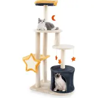 Costway 5-laags kraboom, kattenboom met kattenhol, pluche zitgedeelte, hangende speeltjes en sisalpalen, kattenmeubel, schattige klimboom
