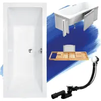 Besco QUADRO ligbad 175 x 80 cm wit met styropor ombouw met bamboe badplank
