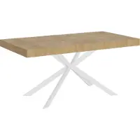 Ityhome - Uittrektafel 160/264x90 cm, blad van geplakt eikenhout, natuurlijke afwerking, witte poten
