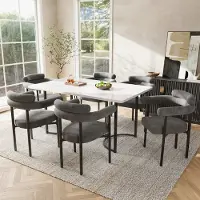 MODFU Eetkamerstoelen bekleed (6 stuks) met metalen poten, fauteuil, ergonomische stoel met rugleuning, stoelen voor de eetkamer en keuken, geschikt voor woonkamer en slaapkamer, donkergrijs