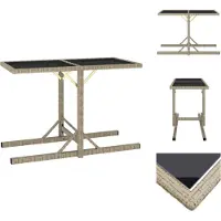 vidaXL Tuintafel Beige 110x53x72 cm, glas en polyrotan - Tuintafels