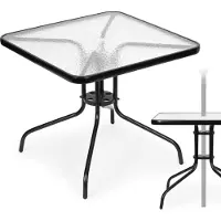 Northix Tuinmeubel, tafel 80x80 cm, geschikt voor terras, tuin of balkon, met gehard glas en een opening voor een parasol, merk MultiGarden