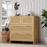 Merax commode met 4 lades, dressoir met rieten details, handgrepen van massief hout, commode/kaptafel voor slaapkamer of woonkamer, 80x38x80cm, naturel