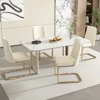 Flieks schommelstoelen, set van 4, eetkamerstoelen met gouden metalen poten, gestoffeerde schommelstoelen met fluwele bekleding, geschikt voor keuken en woonkamer, beige kleur
