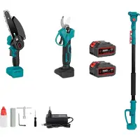 OEM Borstelloze, uitschuifbare elektrische kettingzaag, 6-inch geleiderail, 3500W vermogen, 2 batterijen, EU-stekker