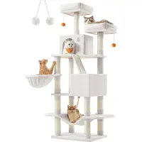 Feandrea Kraboom Groot, 168 cm hoog. Kraboom met 13 krabpalen, 2 platforms, 2 verborgen ruimtes, een mand, een hangmat, en pluchen ballen