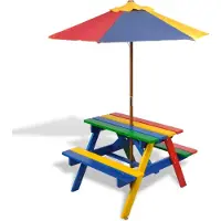 Syfax Kinderpicknicktafel met banken en parasol hout meerkleurig