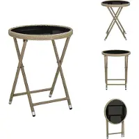 vidaXL Bijzettafel Beige, 60 cm, polyrotan en hardglas - Tuintafels