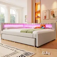 STILVORA slaapbank met opbergruimte, uitschuifbaar dagbed, beklede bedbank 140x200 met opbergruimte, jeugdbed met USB + TYPE-C aansluiting, bedframe zonder matras