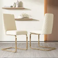Flieks schommelstoelen, set van 2, eetkamerstoelen met gouden metalen poten, gestoffeerde schommelstoelen met fluwelen bekleding, geschikt voor keuken en woonkamer, beige kleur