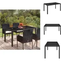 vidaXL Tuintafel met glazen blad, zwart, 150x90x75 cm, polyrotan - Tuintafels