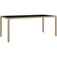 Syfax Tuintafel met glazen blad poly rattan en gehard glas beige