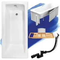 Besco TALIA ligbad 140 x 70 cm wit met styropor ombouw met baddrager met bamboe badplank