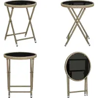 vidaXL Bijzettafel Beige, 60 cm, polyrotan en hardglas - Bijzettafel - Bijzettafels - Salontafel - Salontafels