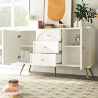OKWISH Komoda, 140x40x84 cm, met 2 deuren, 3 lades en verstelbare planken, wit