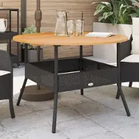 Prolenta Maison Exclusive - Tuintafel met houten blad, zwart, Ø 110x71 cm, polyrotan