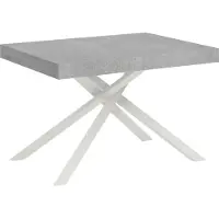 Ityhome - Uittrektafel 130/234x90 cm Karida, cementkleur, tafelpoten wit