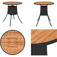 vidaXL Tuin eettafel zwart, Ø 70 cm, polyrotan, massief acaciahout - Eettafel - Eettafels - Houten eettafel - Houten eettafels