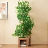 Flieks : Boomvormige krabpaal met klimtoestel, voorzien van 4 plateaus en een kattenbed. Krabpaal met afneembare kunststof bladeren, afmetingen: 60x45x190 cm