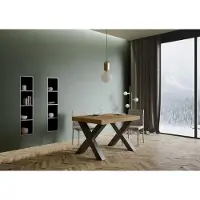Itamoby - Uittrekbare eettafel 130/390x90 cm, model Traffic, eikenhout, naturel afwerking, poten in antracietkleur